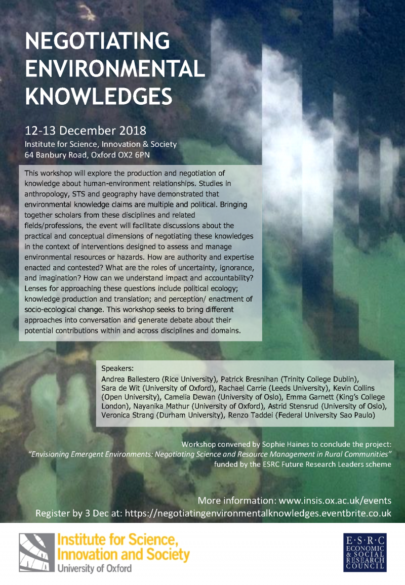 workshop  negotiating environmental knowledges  poster and agenda